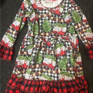 Plaid Holiday Dress with Camper Print
